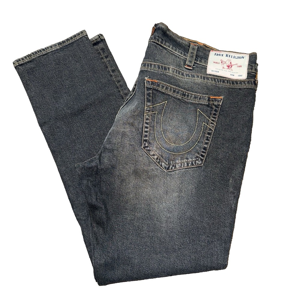 True Religion Men's Geno Relaxed Slim Denim Jeans Size 44 x 33 Dark Wash Gray